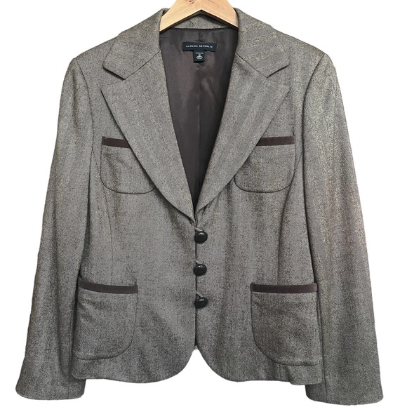 Banana Republic Jackets & Blazers - Banana Republic Women’s Y2K Brown Sz 12 Wool Blend Blazer Jacket Elbow Patch